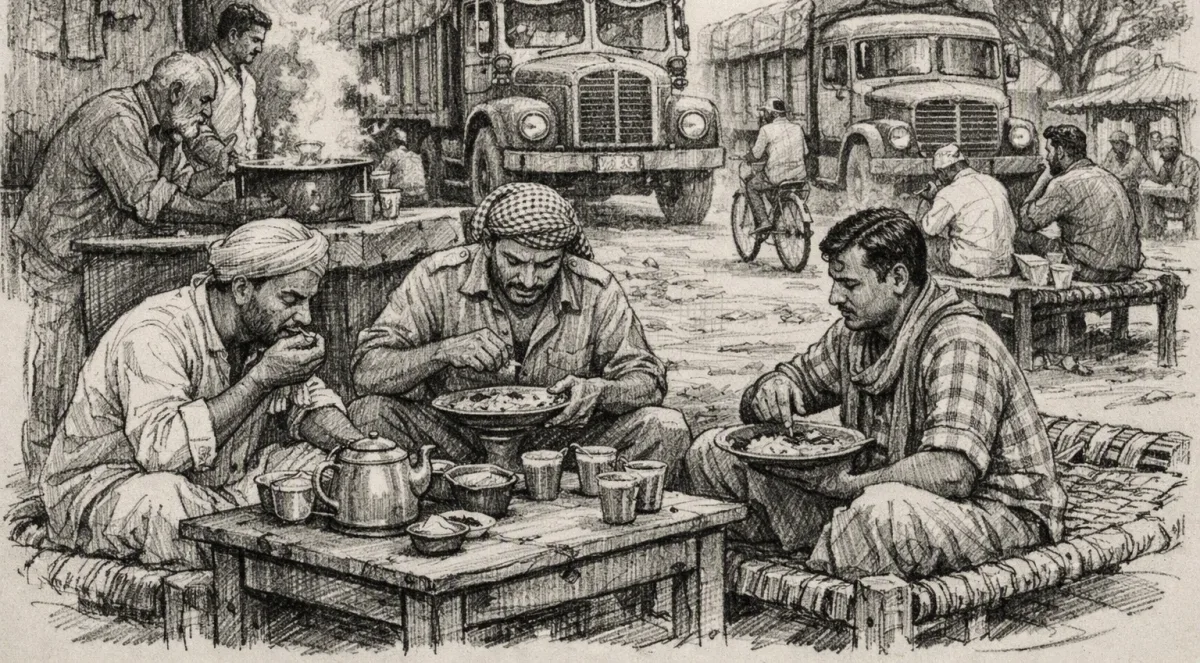A roadside dhaba breakfast, sketched in pencil